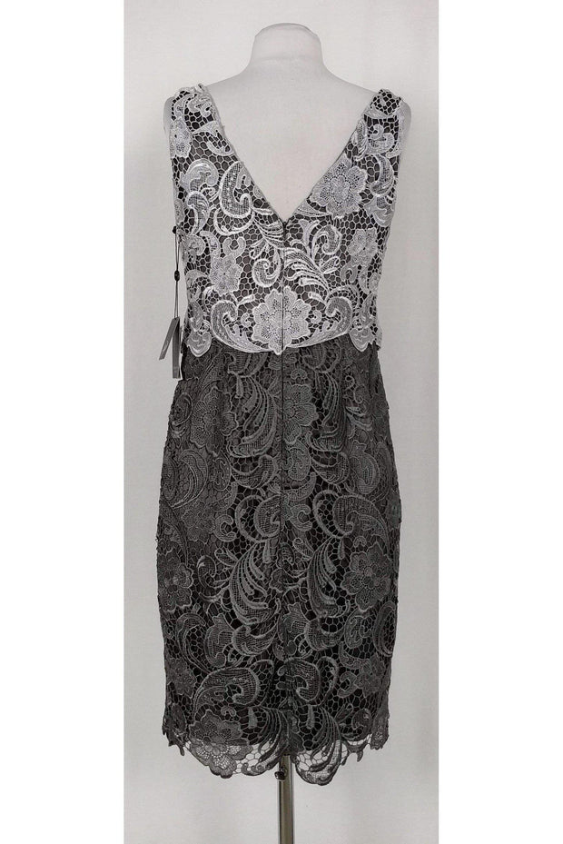 Current Boutique-Adrianna Papell - White & Grey Lace Dress Sz 6