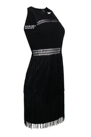 Current Boutique-Aidan Mattox - Black Sleeveless Sheath Dress w/ Crochet Trim & Fringe Sz 4