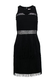 Current Boutique-Aidan Mattox - Black Sleeveless Sheath Dress w/ Crochet Trim & Fringe Sz 4