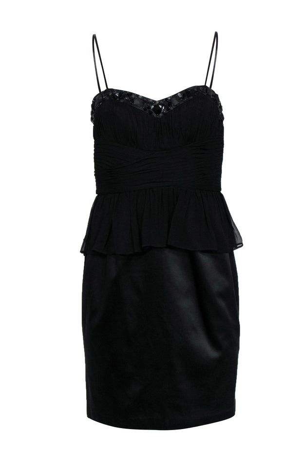 Current Boutique-Aidan Mattox - Black Strapless Pleated Sheath Dress w/ Jeweled Neckline Sz 8