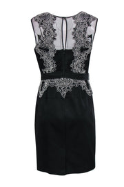 Current Boutique-Aidan Mattox - Black Textured Sheath Dress w/ Mesh & White Lace Sz 12