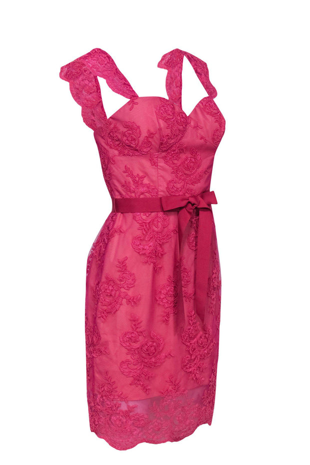 Current Boutique-Aidan Mattox - Hot Pink Embroidered Bodycon Dress Sz 6