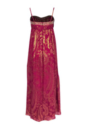 Current Boutique-Aidan Mattox - Hot Pink Metallic Gold Beaded Maxi Dress Sz 10