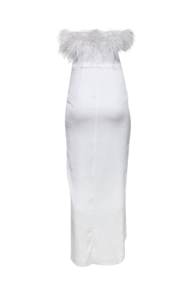 Current Boutique-Aidan Mattox - White Strapless Pleated Waist Marabou Feather Gown Sz 0