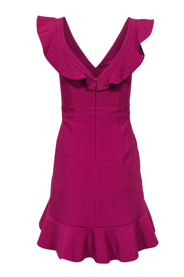 Current Boutique-Aijek - Fuchsia Ruffle Plunge Cocktail Dress Sz S