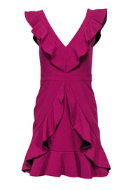 Current Boutique-Aijek - Fuchsia Ruffle Plunge Cocktail Dress Sz S