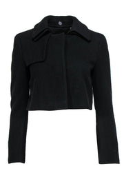 Current Boutique-Akris - Black Ribbed Wool Cropped Jacket Sz 6