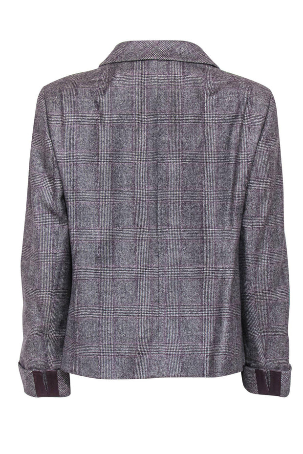 Current Boutique-Akris - Grey, Black & Purple Glen Plaid Zip-Up Jacket Sz 12