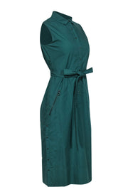 Current Boutique-Akris - Hunter Green Sleeveless Snap Front Shirtdress w/ Belt Sz 4