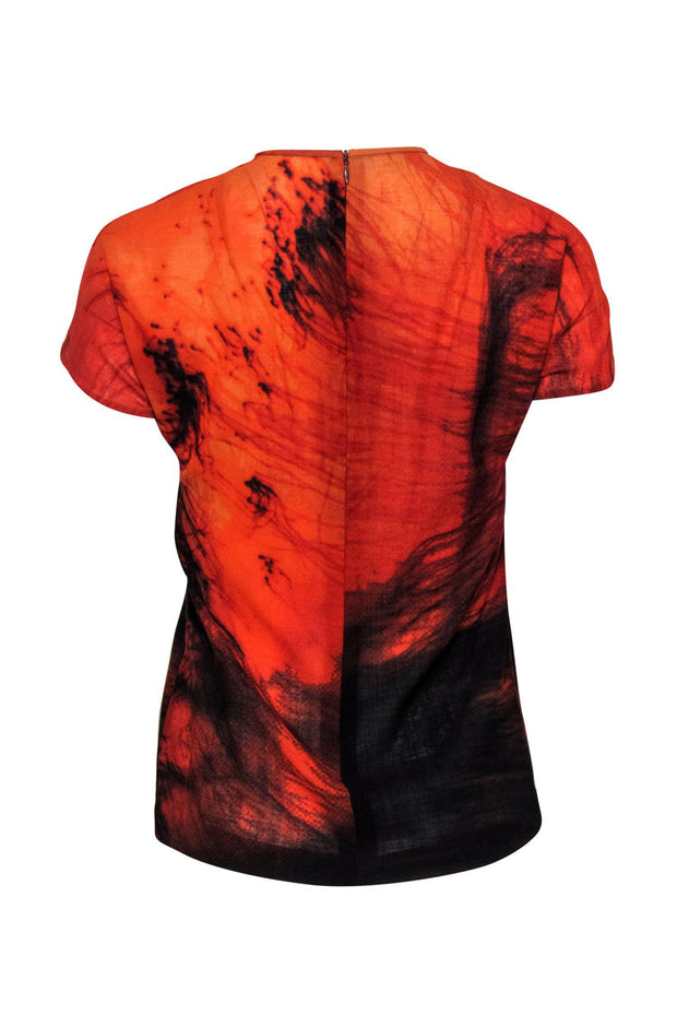 Current Boutique-Akris - Orange & Black Marbled Short Sleeved Top Sz S