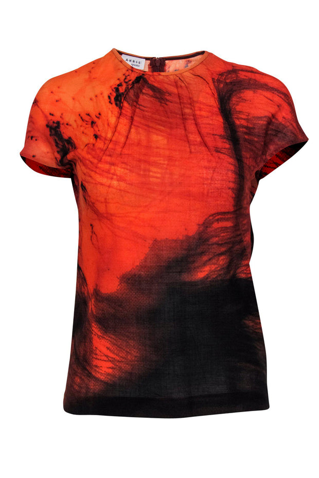 Current Boutique-Akris - Orange & Black Marbled Short Sleeved Top Sz S