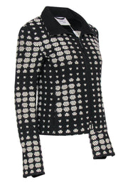 Current Boutique-Akris Punto - Black & Cream Dotted Woven Zip-Up Wool Jacket Sz 6