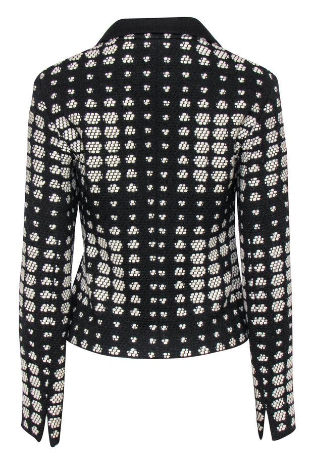 Current Boutique-Akris Punto - Black & Cream Dotted Woven Zip-Up Wool Jacket Sz 6