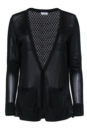 Current Boutique-Akris Punto - Black Deep V-Neck Cardigan w/ Sheer Pleated Back Sz 6