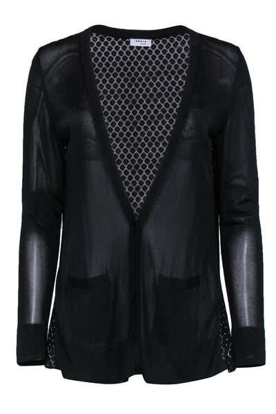 Current Boutique-Akris Punto - Black Deep V-Neck Cardigan w/ Sheer Pleated Back Sz 6