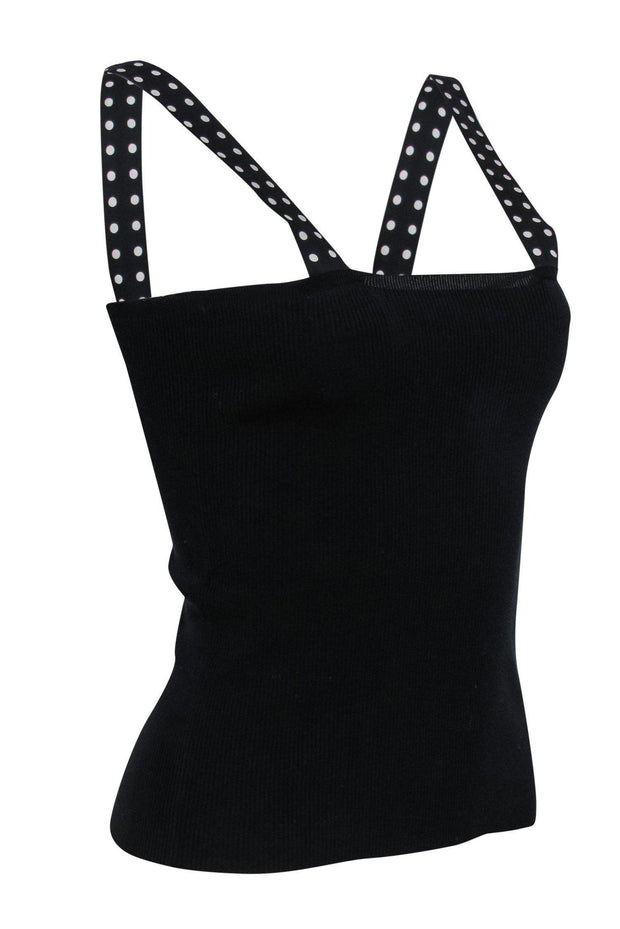 Current Boutique-Akris Punto - Black Ribbed Tank w/ Polka Dot Straps Sz 12