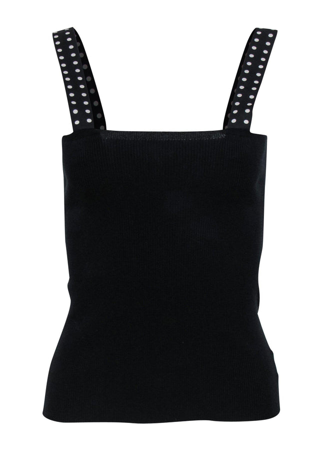 Current Boutique-Akris Punto - Black Ribbed Tank w/ Polka Dot Straps Sz 12