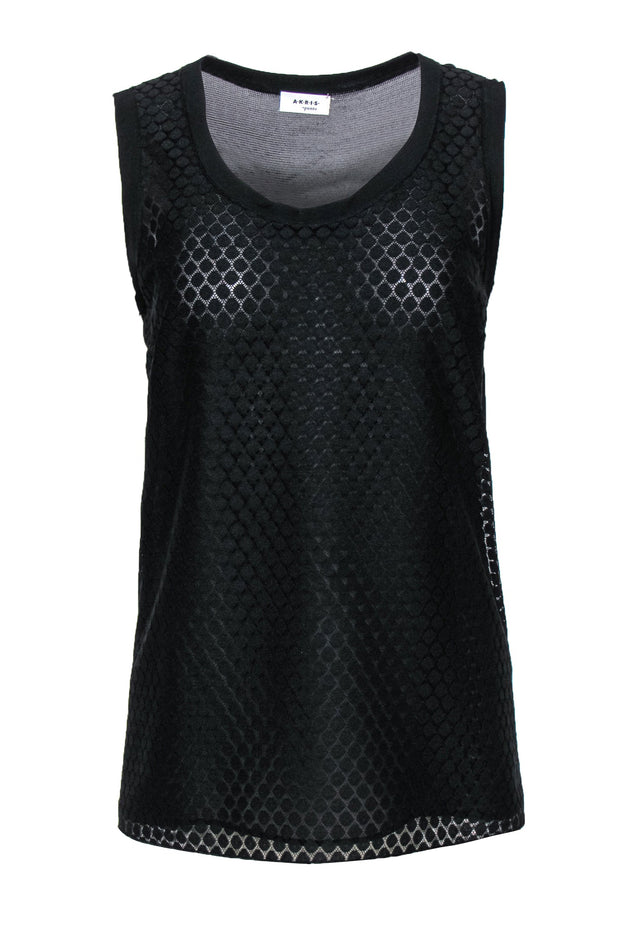 Current Boutique-Akris Punto - Black Sleeveless Blouse w/ Polka Dot Eyelet Lace Design Sz 6