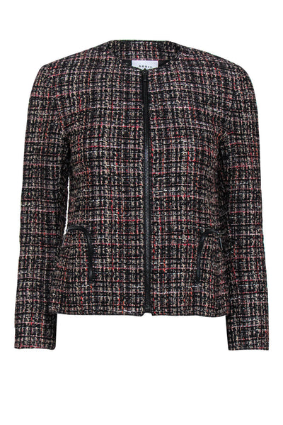 Current Boutique-Akris Punto - Black, White & Red Tweed Zip-Up Jacket Sz 4