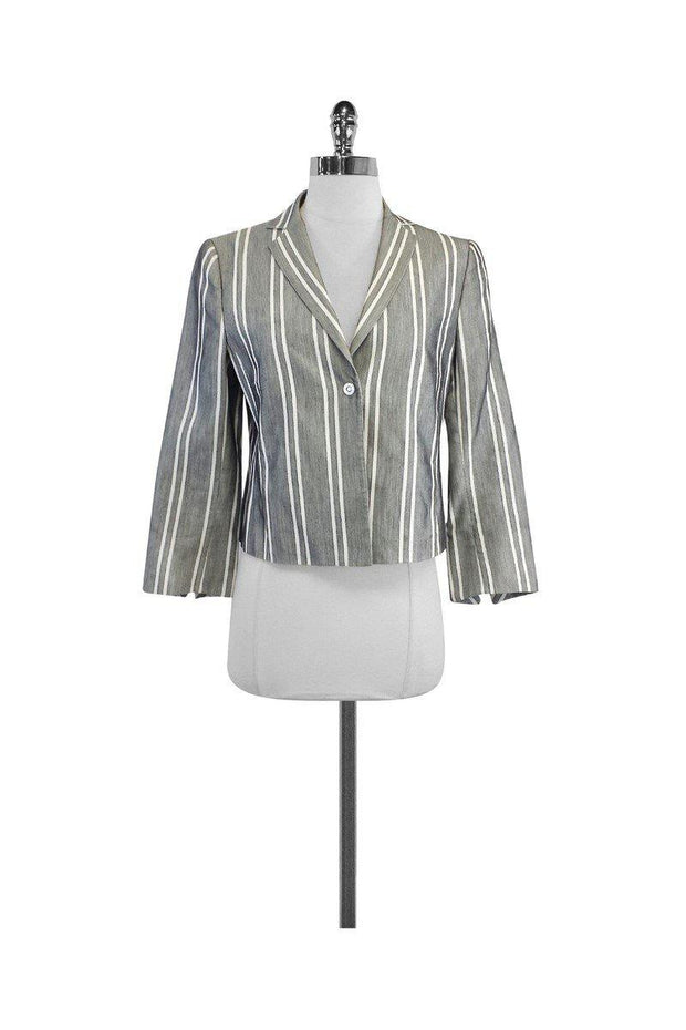 Current Boutique-Akris Punto - Grey & White Striped Blazer Sz 6