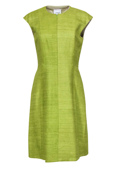 Current Boutique-Akris Punto - Lime Green A-Line Silk Zip-Up Dress Sz 8