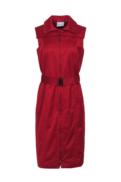 Current Boutique-Akris Punto - Red Cotton Vest-Style Belted Zip-Up Dress Sz 8