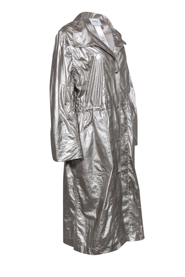 Current Boutique-Akris Punto - Silver Snap-Up Longline Trench Coat Sz 10