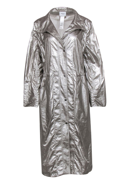 Current Boutique-Akris Punto - Silver Snap-Up Longline Trench Coat Sz 10