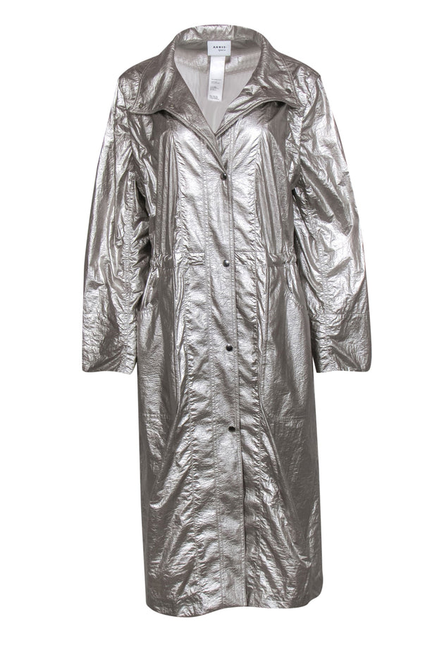 Current Boutique-Akris Punto - Silver Snap-Up Longline Trench Coat Sz 10