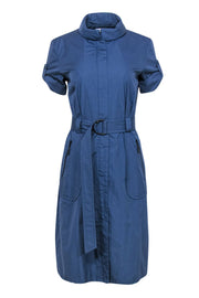 Current Boutique-Akris Punto - Smokey Blue Rolled Collar Utility Dress w/ Belt Sz 8