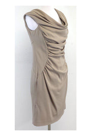 Current Boutique-Alberta Ferretti - Beige Ruched Wool Sleeveless Dress Sz 10