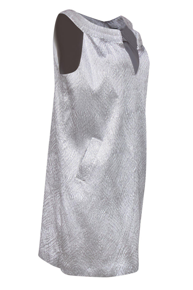 Current Boutique-Alberta Ferretti - Textured Silver Silk Blend Shift Dress Sz 10