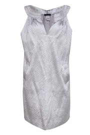 Current Boutique-Alberta Ferretti - Textured Silver Silk Blend Shift Dress Sz 10