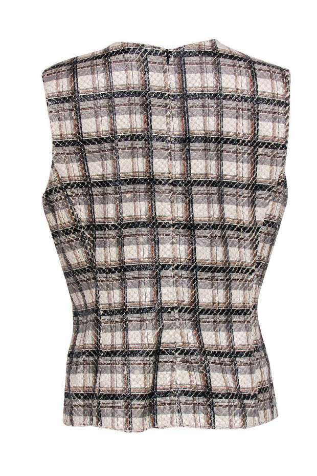 Current Boutique-Alberto Makali - Beige, Grey & Black Plaid Snakeskin Textured Top w/ Zipper Detail Sz XL