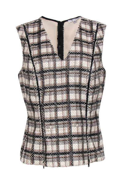 Current Boutique-Alberto Makali - Beige, Grey & Black Plaid Snakeskin Textured Top w/ Zipper Detail Sz XL