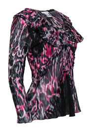 Current Boutique-Alberto Makali - Black & Fuchsia Leopard Ruffle Top w/ Sequins Sz S