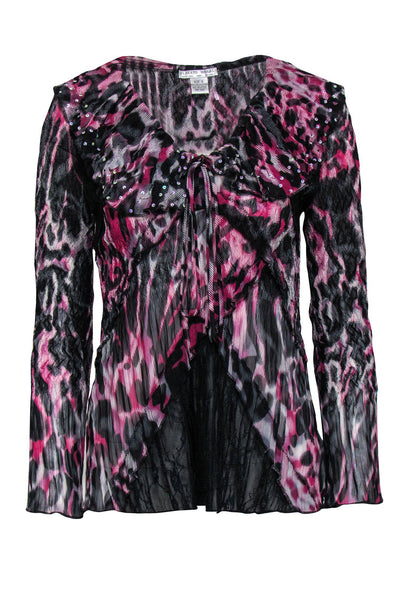 Current Boutique-Alberto Makali - Black & Fuchsia Leopard Ruffle Top w/ Sequins Sz S