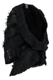 Current Boutique-Alberto Makali - Black Knit Tied Short Sleeve Cardigan w/ Eyelet & Faux Fur Trim Sz S