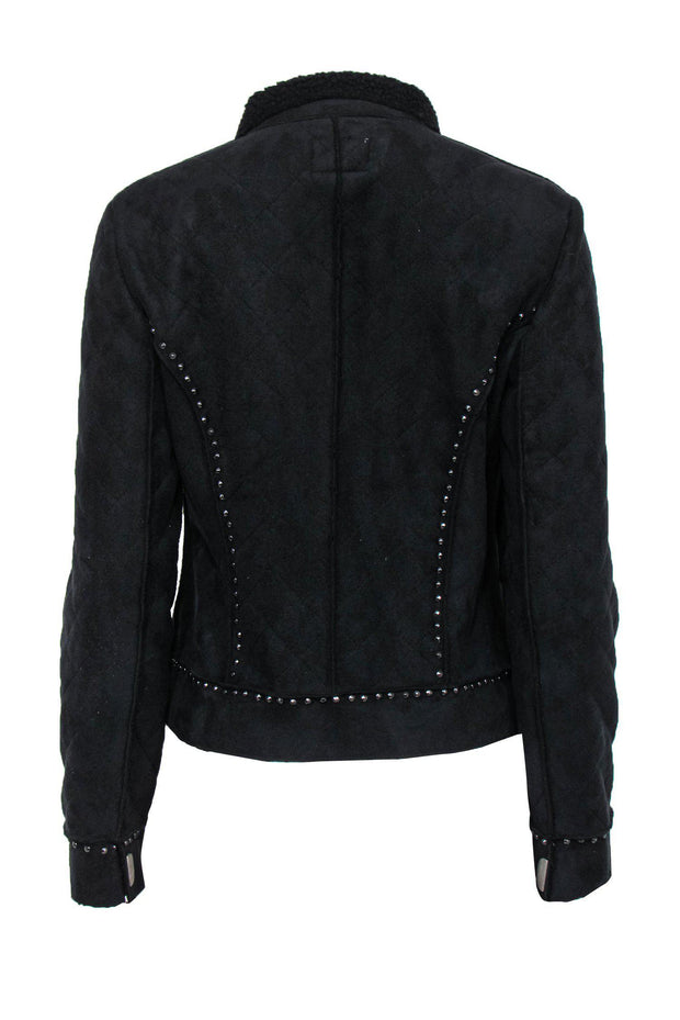 Current Boutique-Alberto Makali - Black Quilted Faux Suede Zip-Up Jacket w/ Studded Trim Sz M