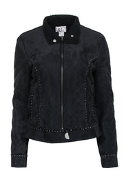 Current Boutique-Alberto Makali - Black Quilted Faux Suede Zip-Up Jacket w/ Studded Trim Sz M