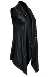 Current Boutique-Alberto Makali - Black Reptile Textured Faux-Leather Draped Studded Vest Sz S