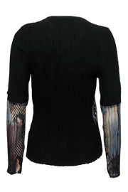 Current Boutique-Alberto Makali - Black Ruched Snakeskin Print Jeweled Long Sleeve Top Sz L