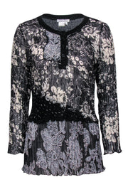 Current Boutique-Alberto Makali - Black & White Pleated Floral Top w/ Beading Sz M