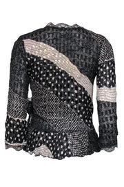 Current Boutique-Alberto Makali - Black & White Polka Dot Patchwork Wrap Top Sz M