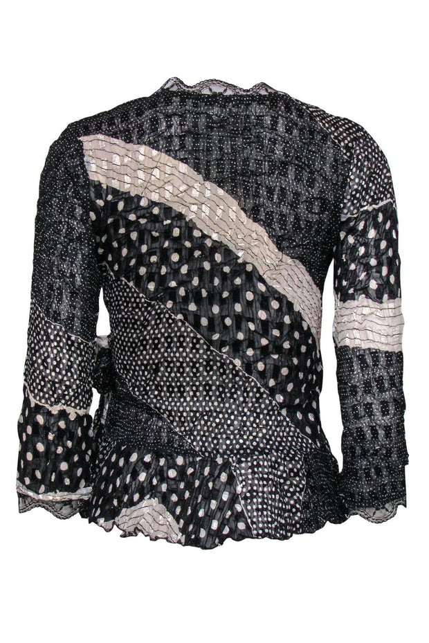 Current Boutique-Alberto Makali - Black & White Polka Dot Patchwork Wrap Top Sz M