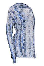 Current Boutique-Alberto Makali - Blue Snakeskin Print Open Cardigan Sz S