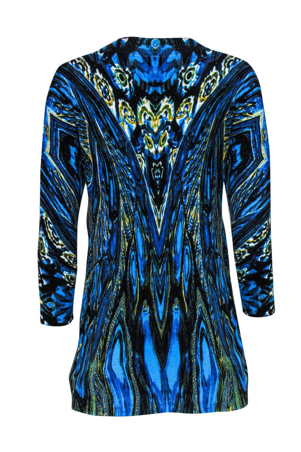 Current Boutique-Alberto Makali - Blue & Yellow Swirl Patterned Cardigan Sz S