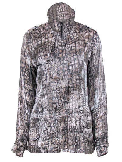 Current Boutique-Alberto Makali - Grey Shiny Reptile Print Zip-Up Jacket Sz XL