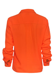 Current Boutique-Alberto Makali - Neon Orange Long Sleeve Button-Up Blouse w/ Tie Sz M