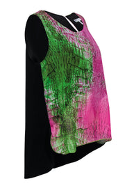 Current Boutique-Alberto Makali - Pink & Green Reptile Print High-Low Tank Sz L